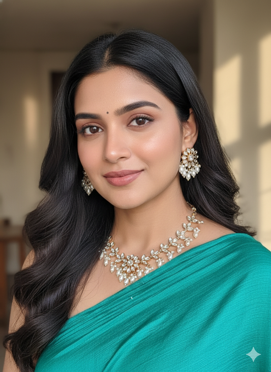 PHOOLMOTI FINE KUNDAN NECKLACE WITH EARRINGS