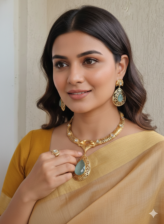 SWARA MINT DOUBLET GOLD PLATED NACKLACE SET WITH EARRINGS