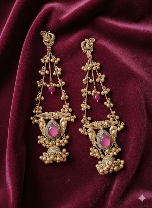DHARA LONG PINK GHOONGROO KASHMIRI EARRINGS
