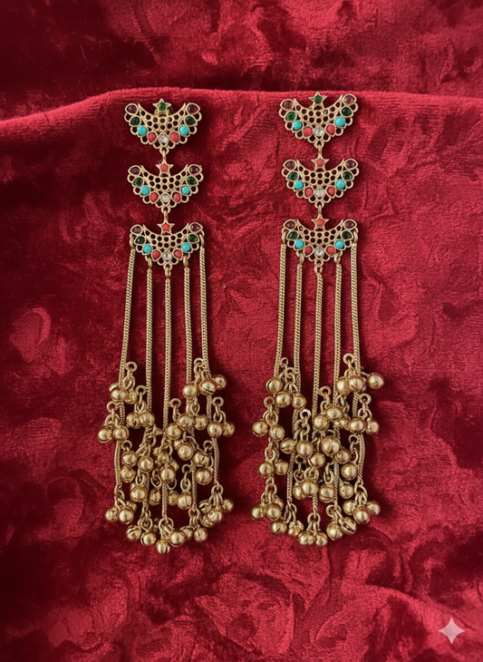 ROSHNI GOLD PLATED MULTI  KASHMIRI EARRINGS FOR WOMEN