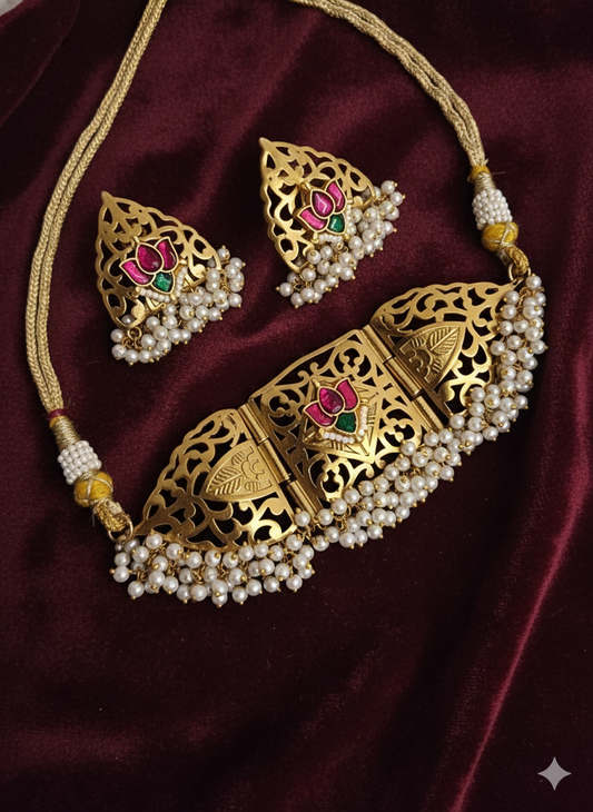 Inara Cutwork Handmade Choker With Earrings For women