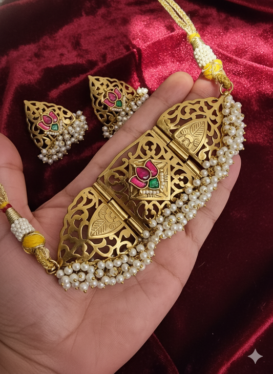 Inara Cutwork Handmade Choker With Earrings For women