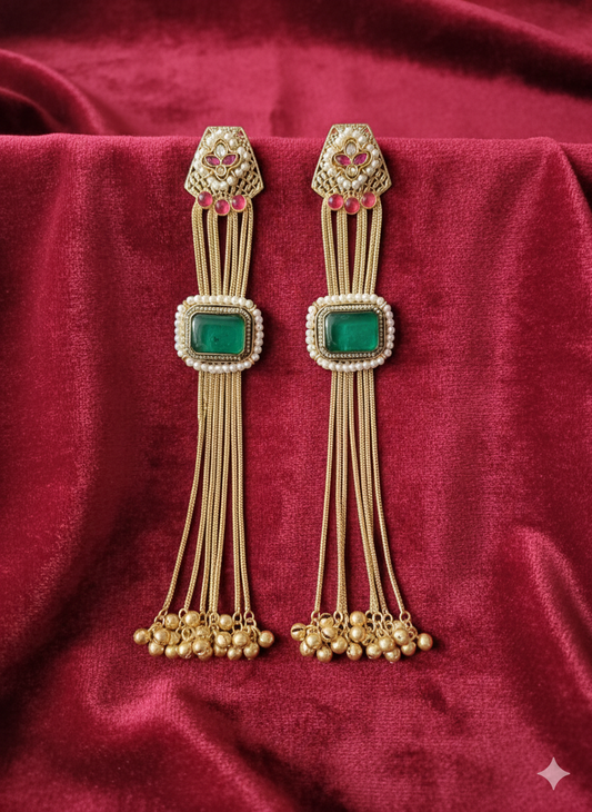 MARYA LONG GOLDPLATED GREEN DOUBLET EARRINGS FOR WOMEN