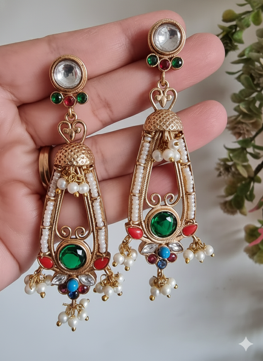GULAB  GOLD PLATED NAVRATAN EARRINGS FOR WOMEN