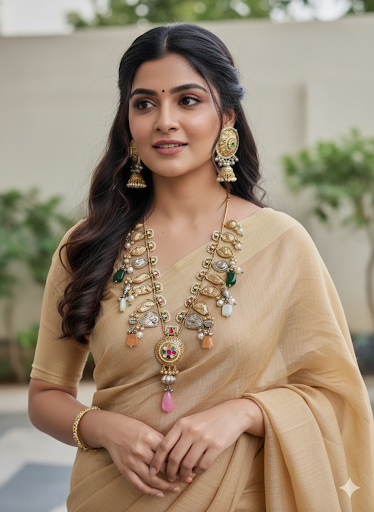 KOHINOOR KASHMIRI LONG PRIMIUM  NECKLACE WITH EARRINGS
