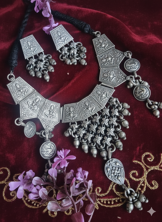 LAXMI HANDMADE SILVER NECKLACE SET WITH EARRINGS