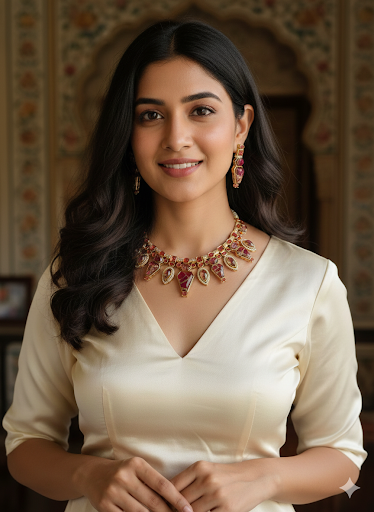 NIRALI NATURAL STONE GOLD PLATED  RED NECKLACE WITH ARRINGS
