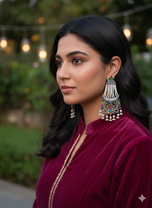 VARSHA RAINFALL PEARLS BRASS EARRINGS FOR WOMEN