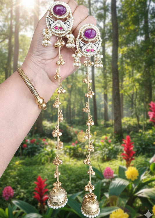 PAHELI LONG GHOONGROO PURPLE DOUBLET KASHMIRI EARRINGS