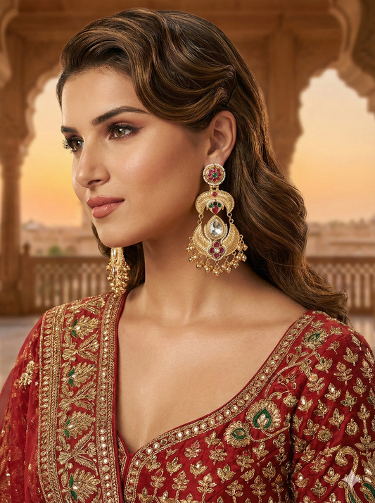 MAHARANI KUNDAN GOLD PLATED EARRINGS FOR WOMEN