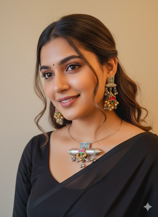KAMLAWATI SILVER PLATED KUNDAN BRASS HASLI SET