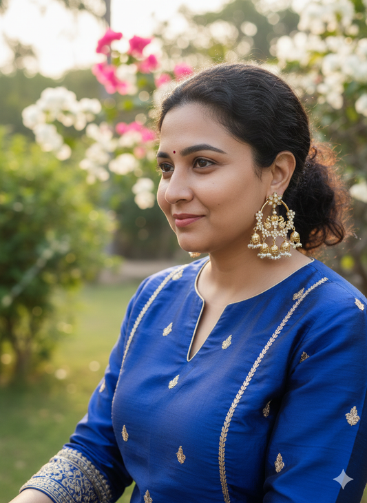 PIYA GOLD PLATED KUNDAN CHANDBALI EARRINGS FOR WOMEN