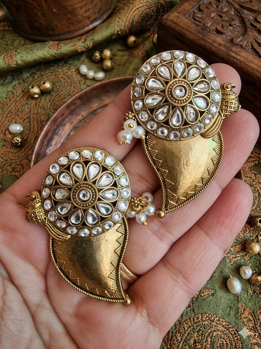 AMBIKA MATT GOLD PLATED WHITE EARRINGS FOR WOMEN