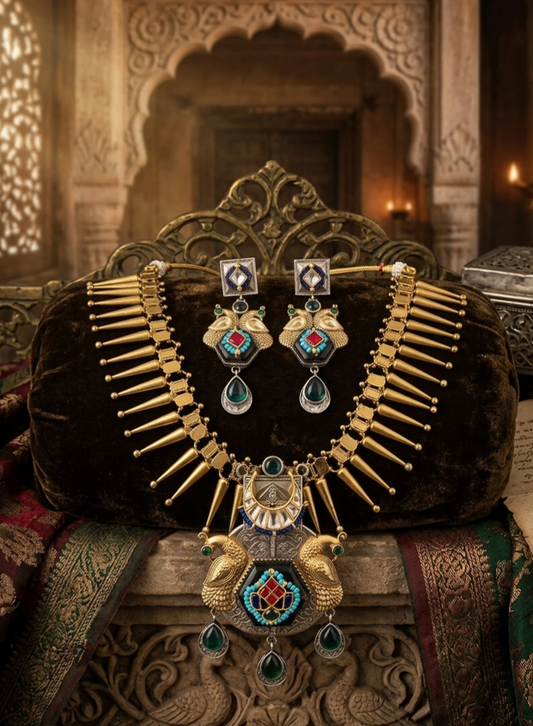 CHANDNI STATEMENT GOLDPLATED FUSION BRASS NECKLACE SET WITH EARRINGS