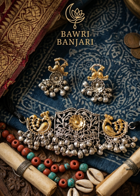 LAILA DUALTONE BRASS CHOKER WITH EARRINGS FOR WOMEN