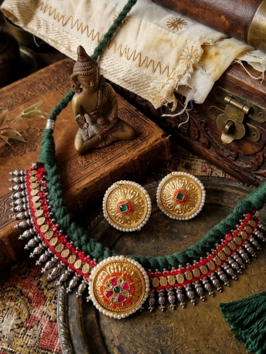 ARUNIMA DUALTONE FUSION THREAD NECKLACE WITH EARRINGS