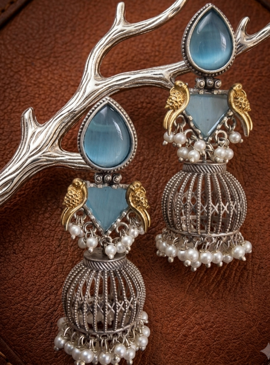 ASH DUALTONE SKYBLUE BRASS  EARRINGS FOR WOMEN