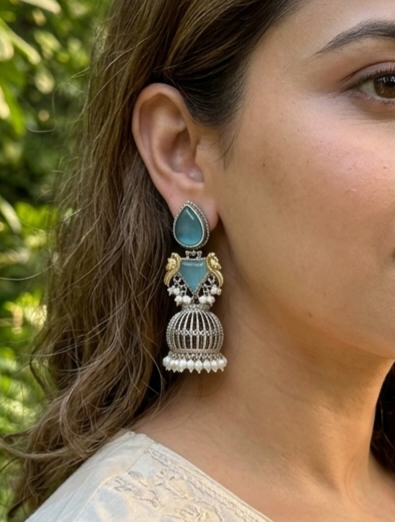 ASH DUALTONE SKYBLUE BRASS  EARRINGS FOR WOMEN