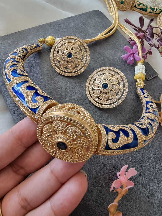 SAJNI BLUE MEENAKARI HASLI WITH EARRINGS