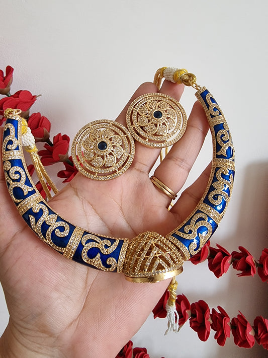 SAJNI BLUE MEENAKARI HASLI WITH EARRINGS