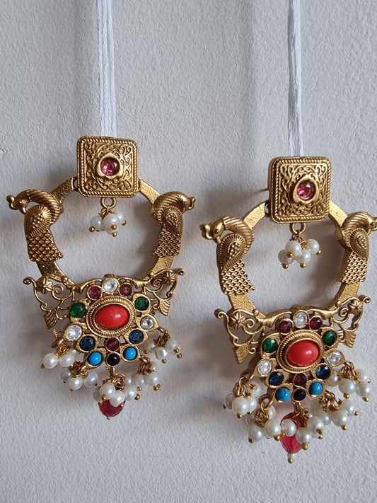 AAVYA GOLD PLATED NAVRATAN EARRINGS FOR WOMEN