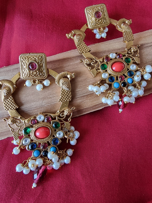 AAVYA GOLD PLATED NAVRATAN EARRINGS FOR WOMEN