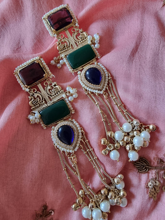 RAJUL GREEN PURPLE  KASHMIRI GHOONGRNOO EARRINGS