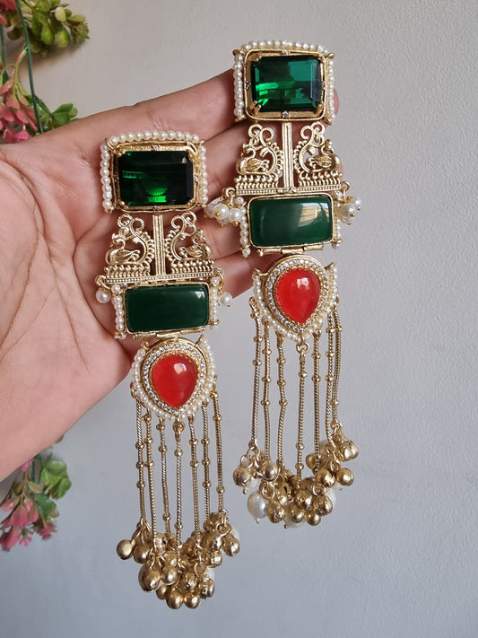 RAJUL RED GREEN KASHMIRI GHOONGROO EARRINGS