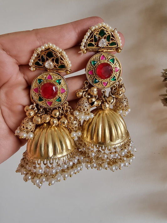 KASHI  GOLD PLATED PREMIUM QUALITY  RED EARRINGS