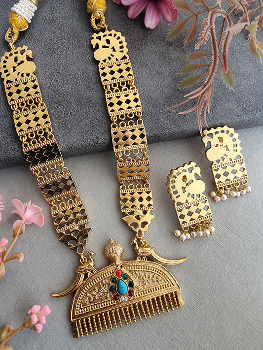 ARSHIA GOLD PLATED LONG NECKLACE WITH EARRINGS FOR WOMEN