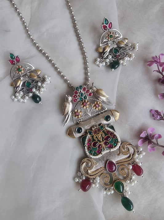ARSHIA DUALTONE LONG PENDENT SET  FOR WOMEN WITH EARRINGS