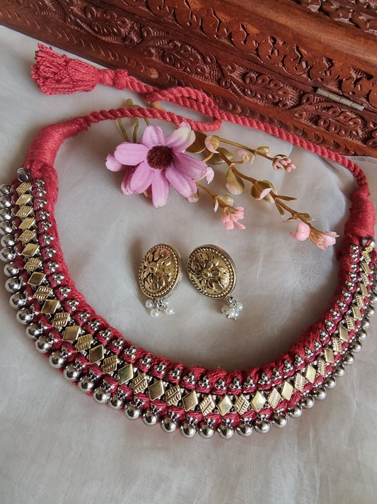 RADHIKA DUALTONE THREAD BRASS NECKLACE WITH EARRINGS FOR WOMEN