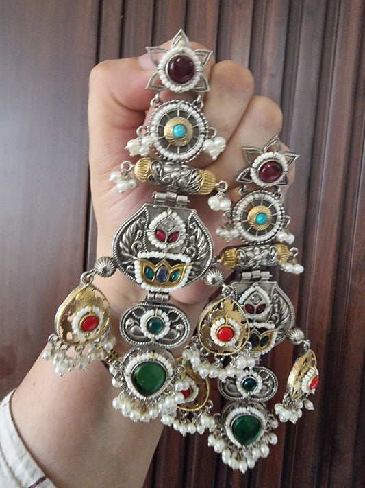 RANJHANA LONG DUALTONE BRASS EARRINGS FOR WOMEN