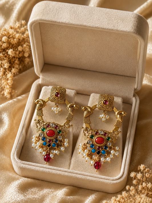 AAVYA GOLD PLATED NAVRATAN EARRINGS FOR WOMEN