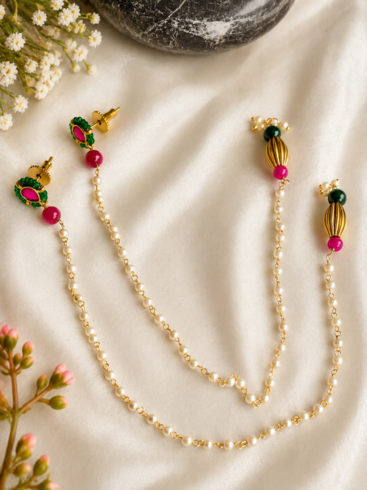 KAVERI LONG PEARLS KUNDAN EARRINGS