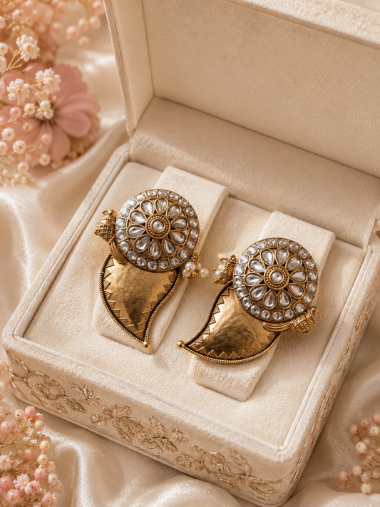 AMBIKA MATT GOLD PLATED WHITE EARRINGS FOR WOMEN