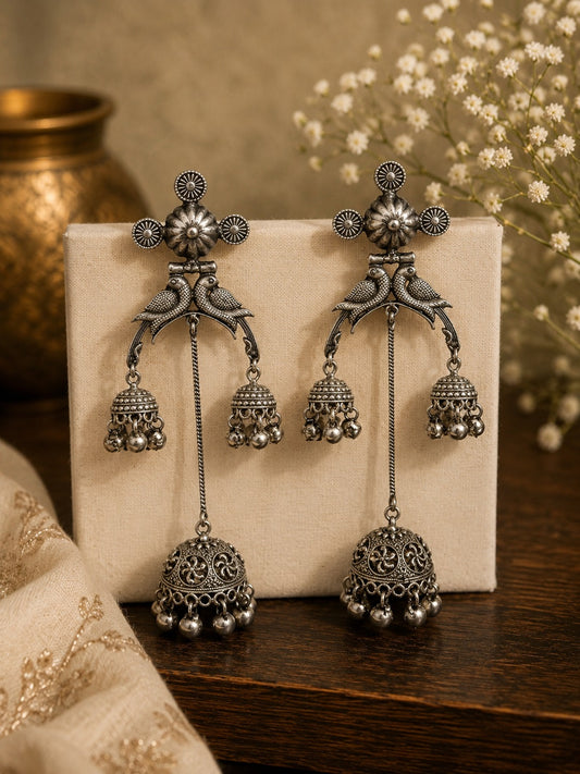 CHIRAIYA OXIDIZED BRASS LIGHT WEIGHT LONG KASHMIRI EARRINGS