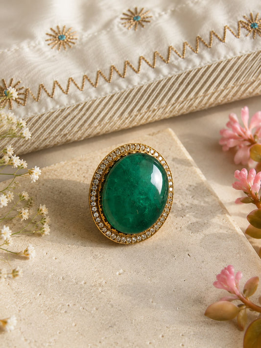 SHAMA  GREEN DOUBLET ADJUSTABLE  RING FOR WOMEN