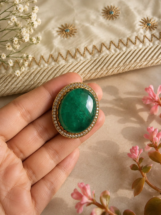 SHAMA  GREEN DOUBLET ADJUSTABLE  RING FOR WOMEN