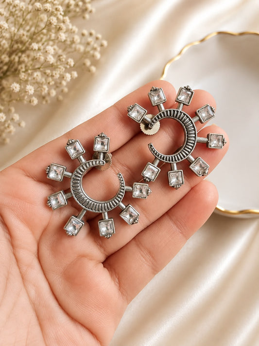 RAHI SILVER PLATED KUNDAN STUD EARRINGS