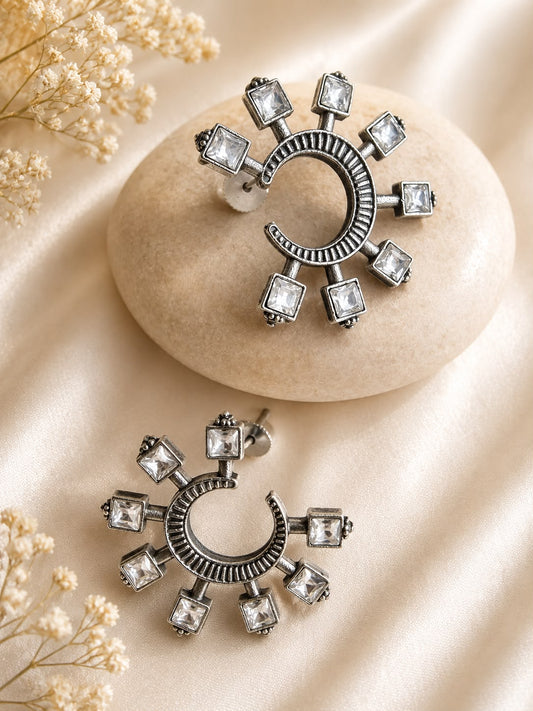 RAHI SILVER PLATED KUNDAN STUD EARRINGS