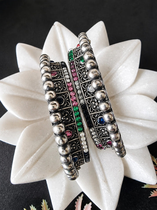 RATRI NAVRATAN OXIDIZED  SILVER BANGLES PAIR