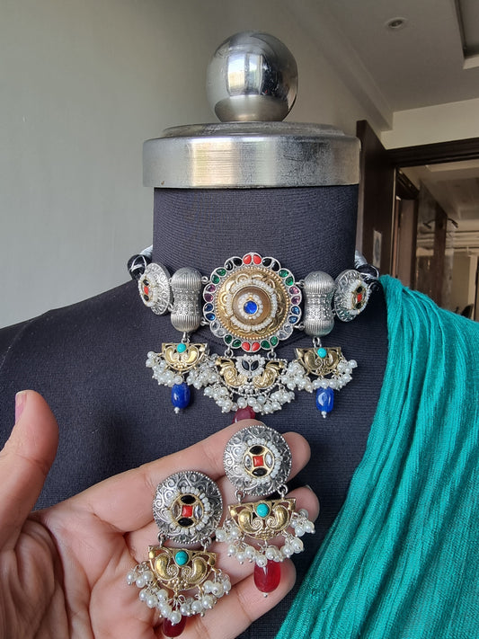 AMARA FUSION DUALTONE CHOKER SET FOR WOMEN