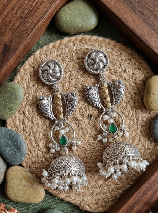 SAADGI DUALTONE BRASS LONG JHUMKA EARRINGS