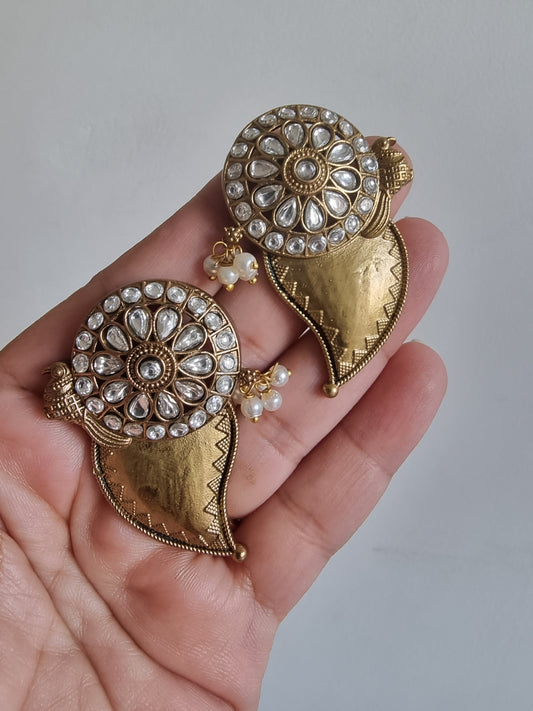 AMBIKA MATT GOLD PLATED WHITE EARRINGS FOR WOMEN