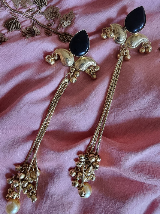 AMBI LONG BLACK KASHMIRI  GHOONGROO EARRINGS FOR WOMEN