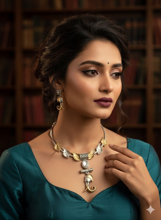 GAJGAMINI DUALTONE NECKLACE SET WITH EARRINGS FOR WOMEN