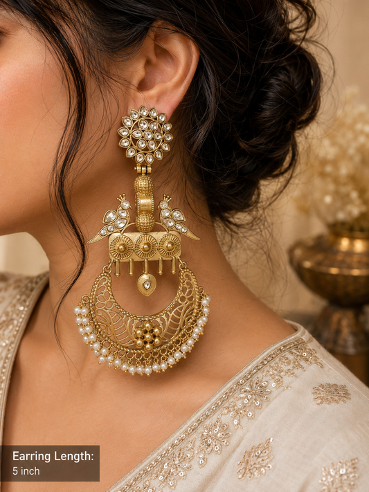 MAHI GOLD PLATED LONG WHITE EARRINGS FOR WOMEN