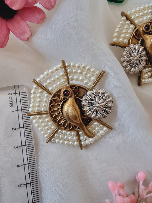 White Phool-Moti Stud Earrings  For Women | Brass Based Traditional Style