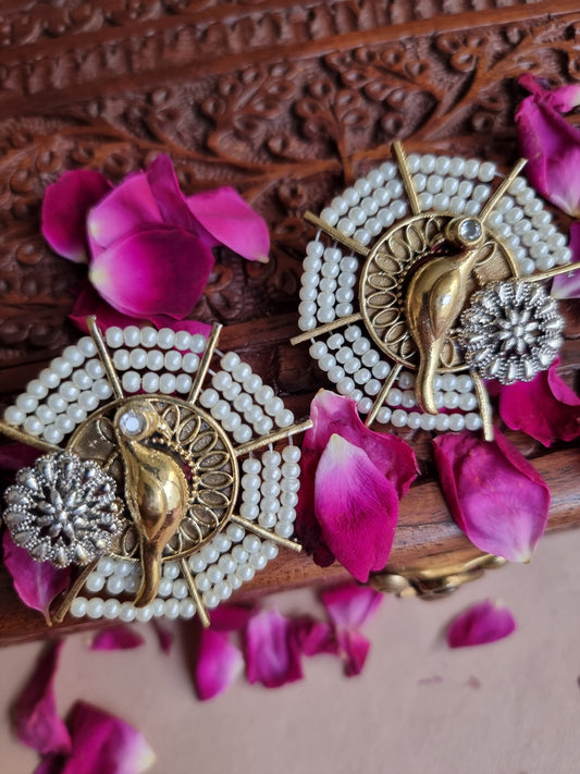 White Phool-Moti Stud Earrings  For Women | Brass Based Traditional Style